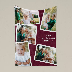Modern burgundy multifoto-familjens hemdekoder fleecefilt