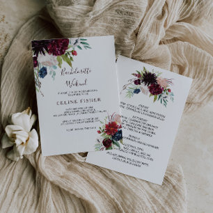 Modern Burgundy Navy Blommigt Bachelorette Helg Inbjudningar