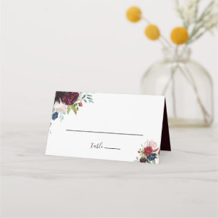 Modern Burgundy Navy Blommigt Bröllop Place Card Placeringskort
