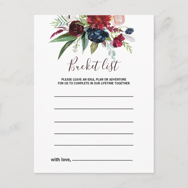 Modern Burgundy Navy Blommigt Bucket List Cards Vykort (Framsida)