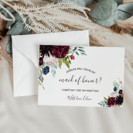 Modern Burgundy Navy  Blommigt Maid of honor Inbjudan Vykort