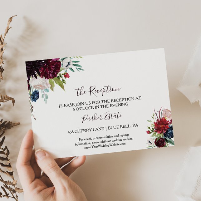 Modern Burgundy Navy Blommigt Wedcement Card Inbjudningar (Skapare uppladdad)