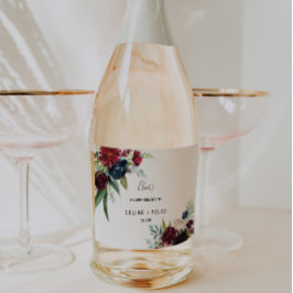 Modern burgundy Navy Bröllop Sparkling Vin-etikett