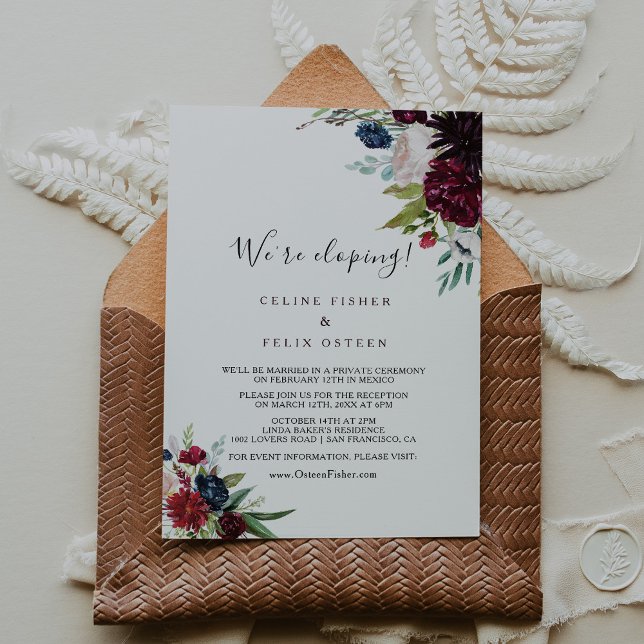 Modern burgundy Navy  Elopement Recept Inbjudningar (Skapare uppladdad)