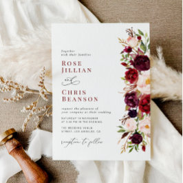 Modern Burgundy och Blommigten Bröllop Inbjudningar