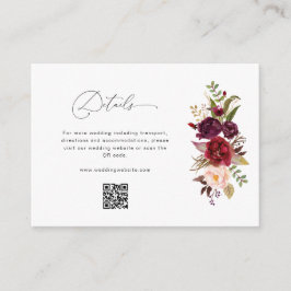 Modern burgundy och Blommigten Bröllop Tilläggskort