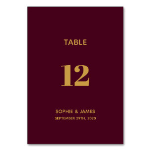 Modern Burgundy och Guld Bröllop Bordsnummer