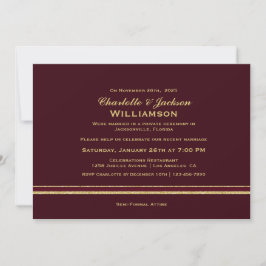 Modern Burgundy och Guld Enkel Bröllopsmottagning Inbjudningar