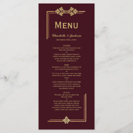 Modern Burgundy och Guld Glitter Bröllop Meny