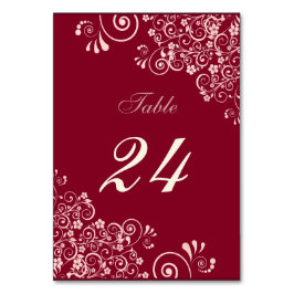 Modern Burgundy och Ro Guld Blommigt Swirl Bordsnummer
