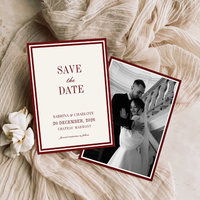 Modern Burgundy Old Money Wedding Save The Date Spara Datumet (Skapare uppladdad)