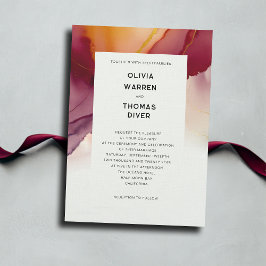 Modern Burgundy-Orange - minimalistiskt fallbröllo Inbjudningar