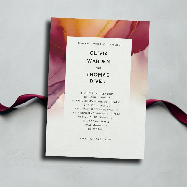 Modern Burgundy-Orange - minimalistiskt fallbröllo Inbjudningar (burgundy orange fall wedding invitation modern minimalist simple elegant bohemian romantic beach)