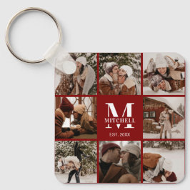 Modern Burgundy par Photo Collage Monogram Gift Nyckelring
