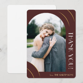 Modern Burgundy Photo Bröllop Tack Kort