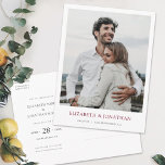 Modern Burgundy Photo Save Date Bröllop Inbjudan Vykort<br><div class="desc">Den här enkla, snyggt, moderna bröllop spara datum-vykortsmallen innehåller namn, datum och bröllop under fotot. Du kan välja att ändra teckensnitt, interpunktion eller färg som används för olika inslag av den här designen framifrån och/eller bakåt. Du kan t.ex. välja att ge ett annat färg än namntexten eller att ta bort...</div>
