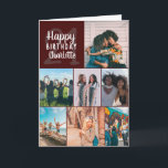 Modern burgundy photos collage grid 21 birthday kort<br><div class="desc">Cool modern burgundy photos collage grid 21 birthday ,  add 8 of your friends favorite photo with a modern and cool elegant script font typography. Add your message inside.</div>