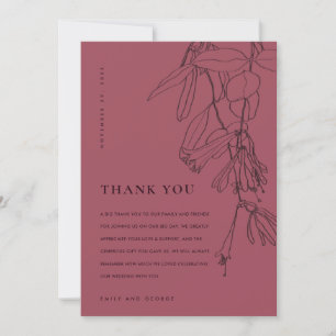 MODERN BURGUNDY PLUM LINE TECKNING BLOMMIGT BRÖLLO TACK KORT