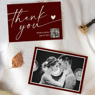 Modern Burgundy QR Code Wedding Thank You Card Inbjudningar