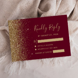 Modern Burgundy Red Guld Faux Glitter Kant OSA Kort