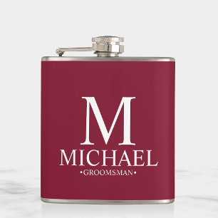 Modern Burgundy Red Personlig Groomsman Fickplunta