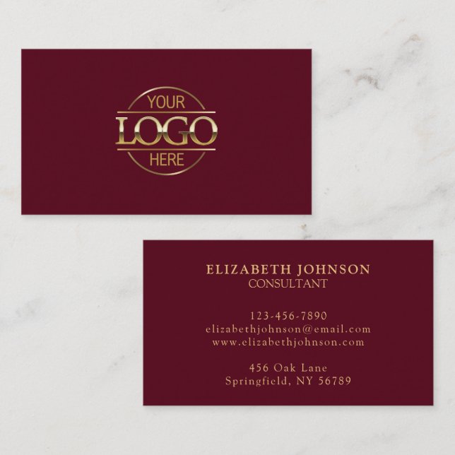 Modern Burgundy Red Professionell Company Logotyp Visitkort (Fram/baksida)