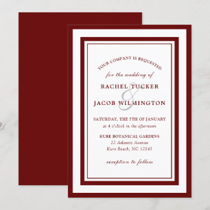 Modern Burgundy Red White Gräns Simple Bröllop Inbjudningar