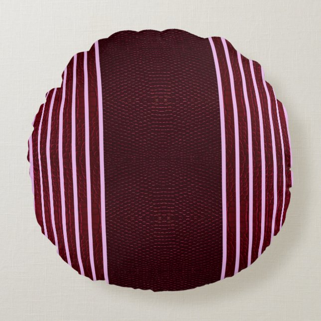 Modern Burgundy Reptile Skin & Stripe  Rund Kudde (Framsidan)