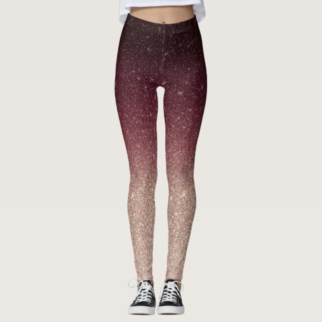 Modern Burgundy & Ro Guld Glitter Leggings (Framsida)