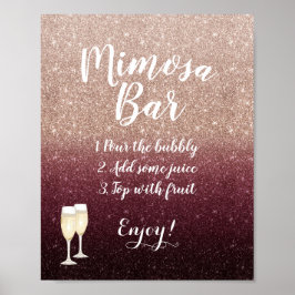 Modern Burgundy Ro Guld Glitter Mimosa Pub-tecken Poster