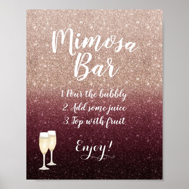 Modern Burgundy Ro Guld Glitter Mimosa Pub-tecken Poster (Framsidan)