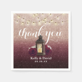 Modern Burgundy Ro Guld Ombre Lantern Bröllop Pappersservett