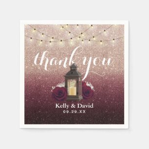 Modern Burgundy Ro Guld Ombre Lantern Bröllop Pappersservett