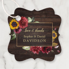 Modern Burgundy Ro solrosblomma Guld Bröllop Gåvor Etiketter