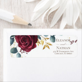 Modern burgundy ro Vår bröllop Returadress Etikett
