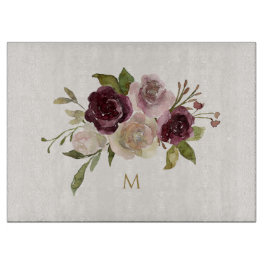 Modern Burgundy Rosa Blommigt Watercolor Monogram
