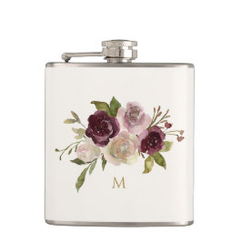 Modern Burgundy Rosa Blommigt Watercolor Monogram Fickplunta