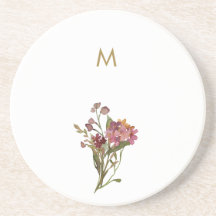 Modern Burgundy Rosa Blommigt Watercolor Monogram