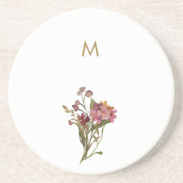 Modern Burgundy Rosa Blommigt Watercolor Monogram Underlägg