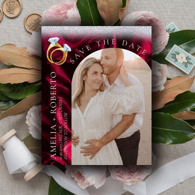 Modern Burgundy-sammet Spara datumfotokortet Flygblad (Skapare uppladdad)