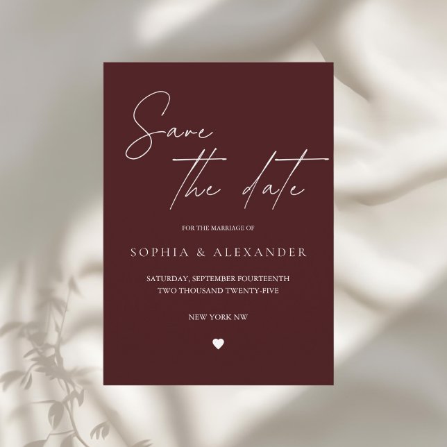 Modern Burgundy Save the Date Inbjudningar (Skapare uppladdad)