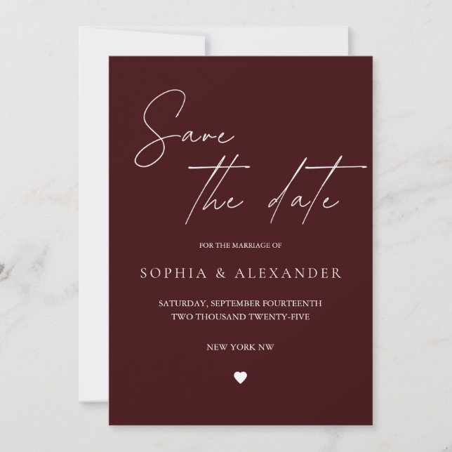 Modern Burgundy Save the Date Inbjudningar (Framsida)