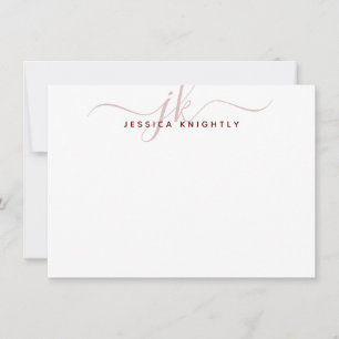 Modern Burgundy Script Monogram Initialer Anteckningskort