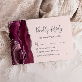 Modern Burgundy Silver Agate Blush Pink Wedding OSA Kort