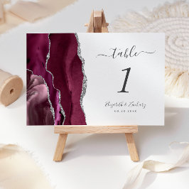 Modern Burgundy Silver Agate Bröllop Bordsnummer
