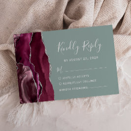 Modern Burgundy Silver Agate Sage Grönt Bröllop OSA Kort