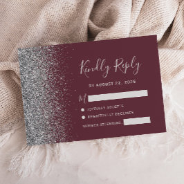 Modern Burgundy Silver Faux Glitter Kant OSA Kort