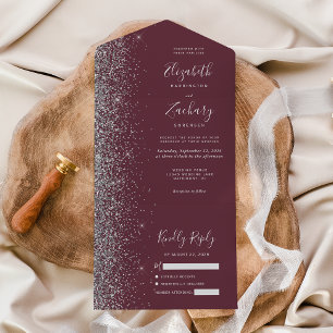 Modern Burgundy Silver Glitter Bröllop