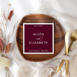 Modern Burgundy Snyggt Personlig Bröllop Pappersservett