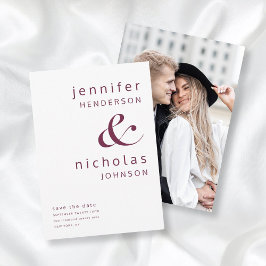 Modern Burgundy & Vit Ampersand Foto Spara Datumet